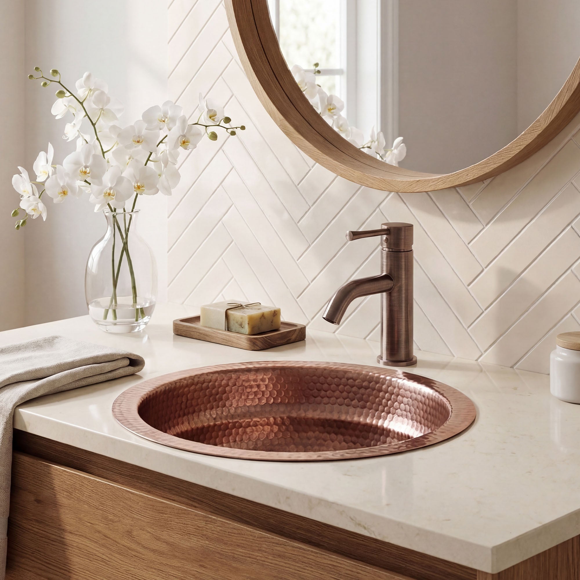 Akicon Custom Hammered Copper Bathroom Sink Artisan Copper Basin