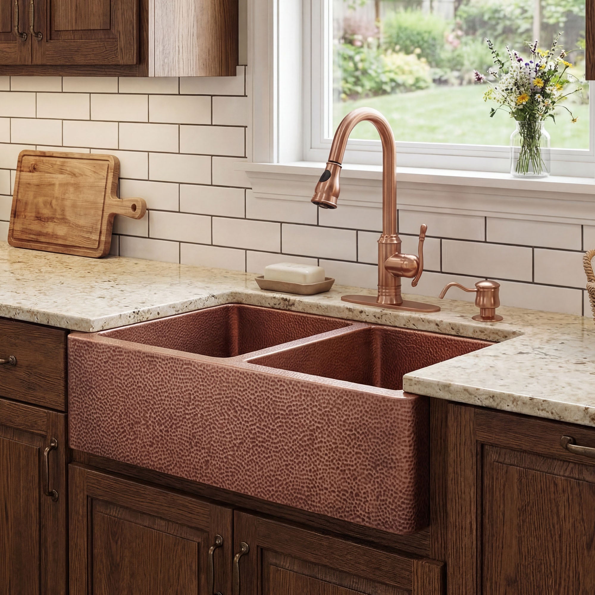 Akicon Double Bowl Custom Farmhouse Apron Copper Kichen Sink