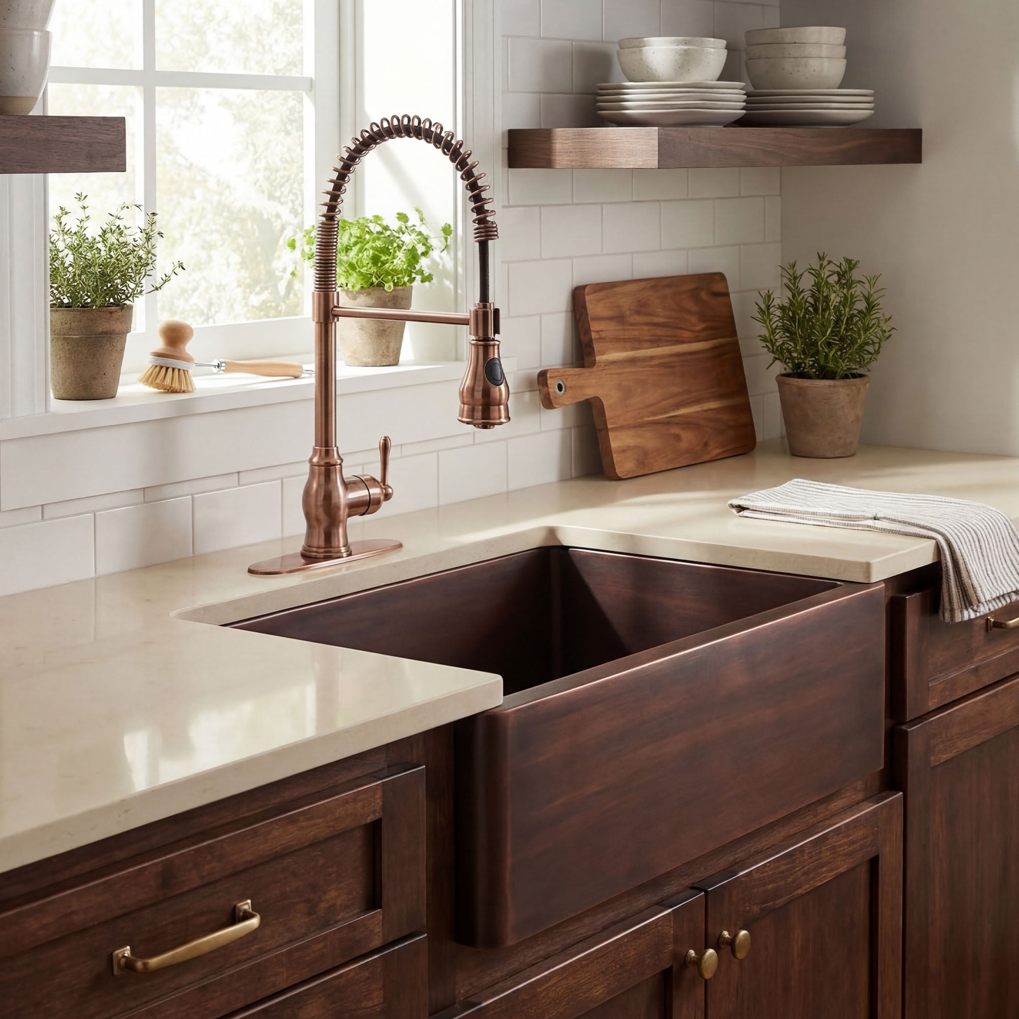 Akicon Single Bowl Handcrafted Custom Copper Farmhouse Kitchen Sink