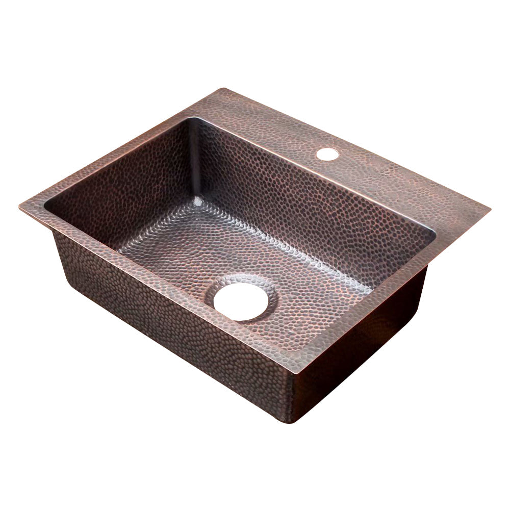 Akicon Custom Handcrafted Single Bowl Copper Top Mount Kitchen Sink