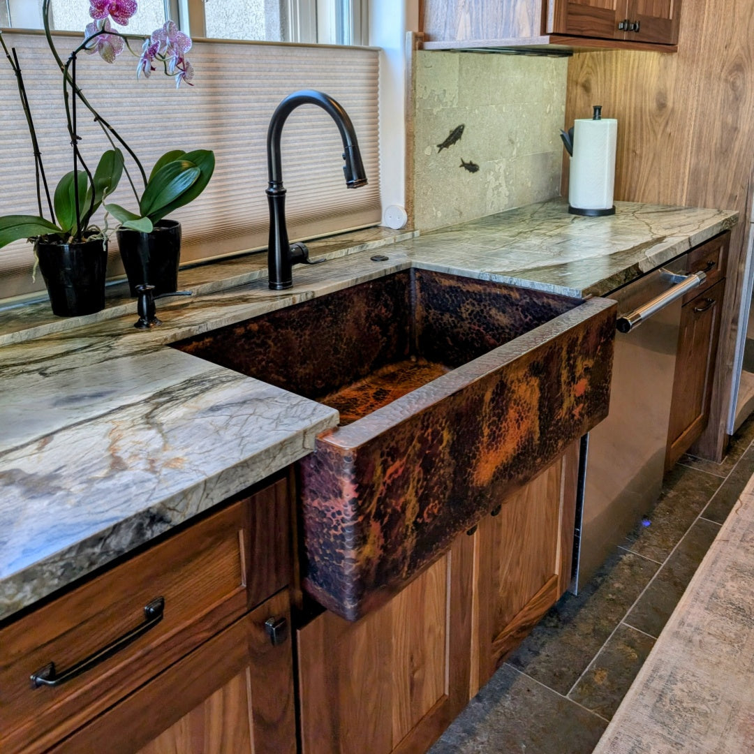 Akicon Single Bowl Handcrafted Custom Copper Farmhouse Kitchen Sink