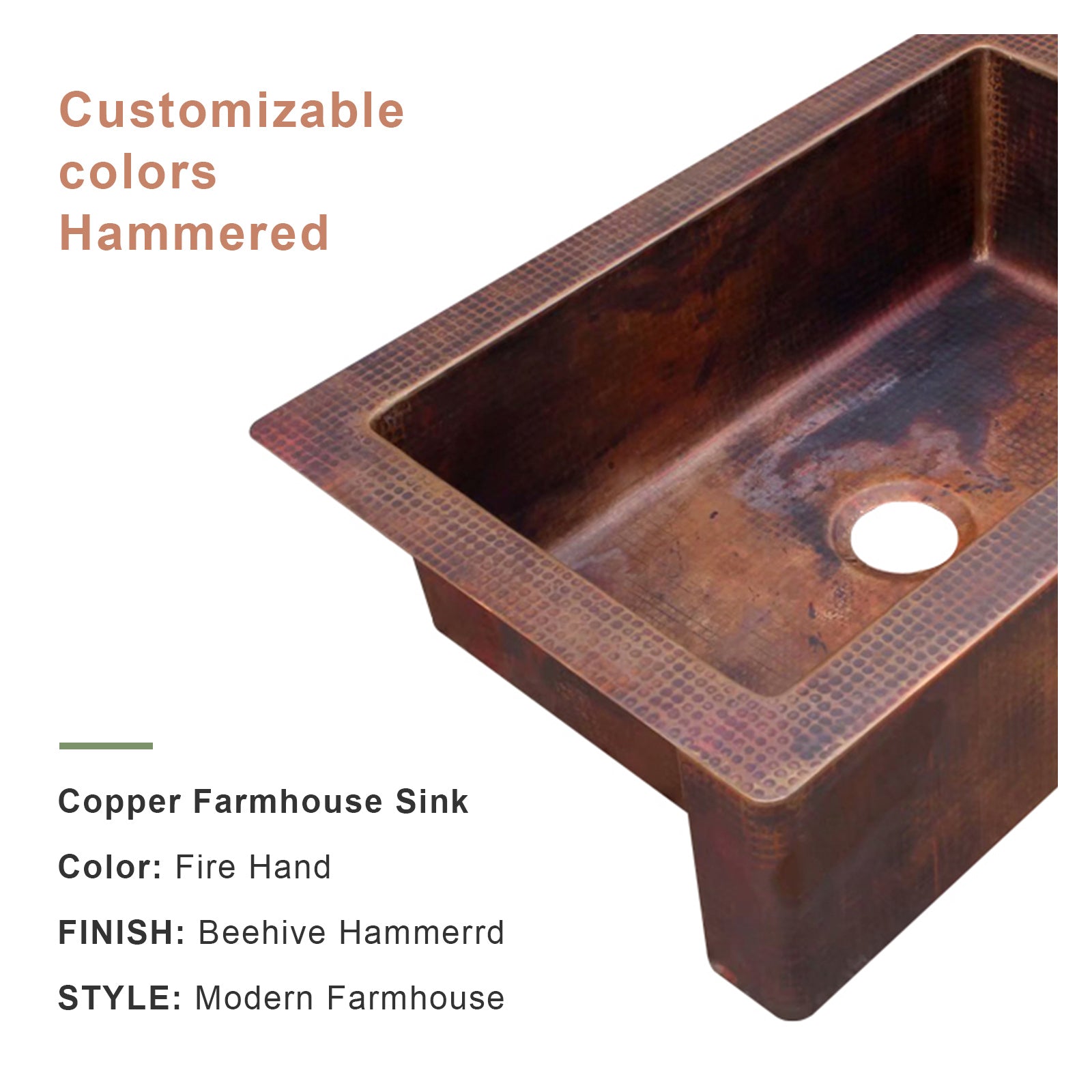 Akicon Single Bowl Handcrafted Custom Copper Farmhouse Kitchen Sink