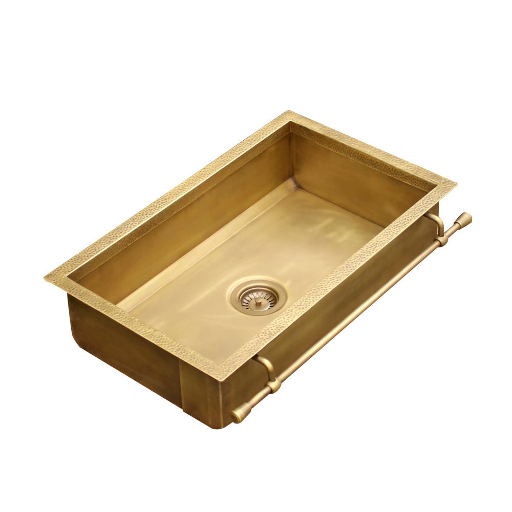 Akicon Handmade Custom Copper Kitchen Sink with Pot Rail