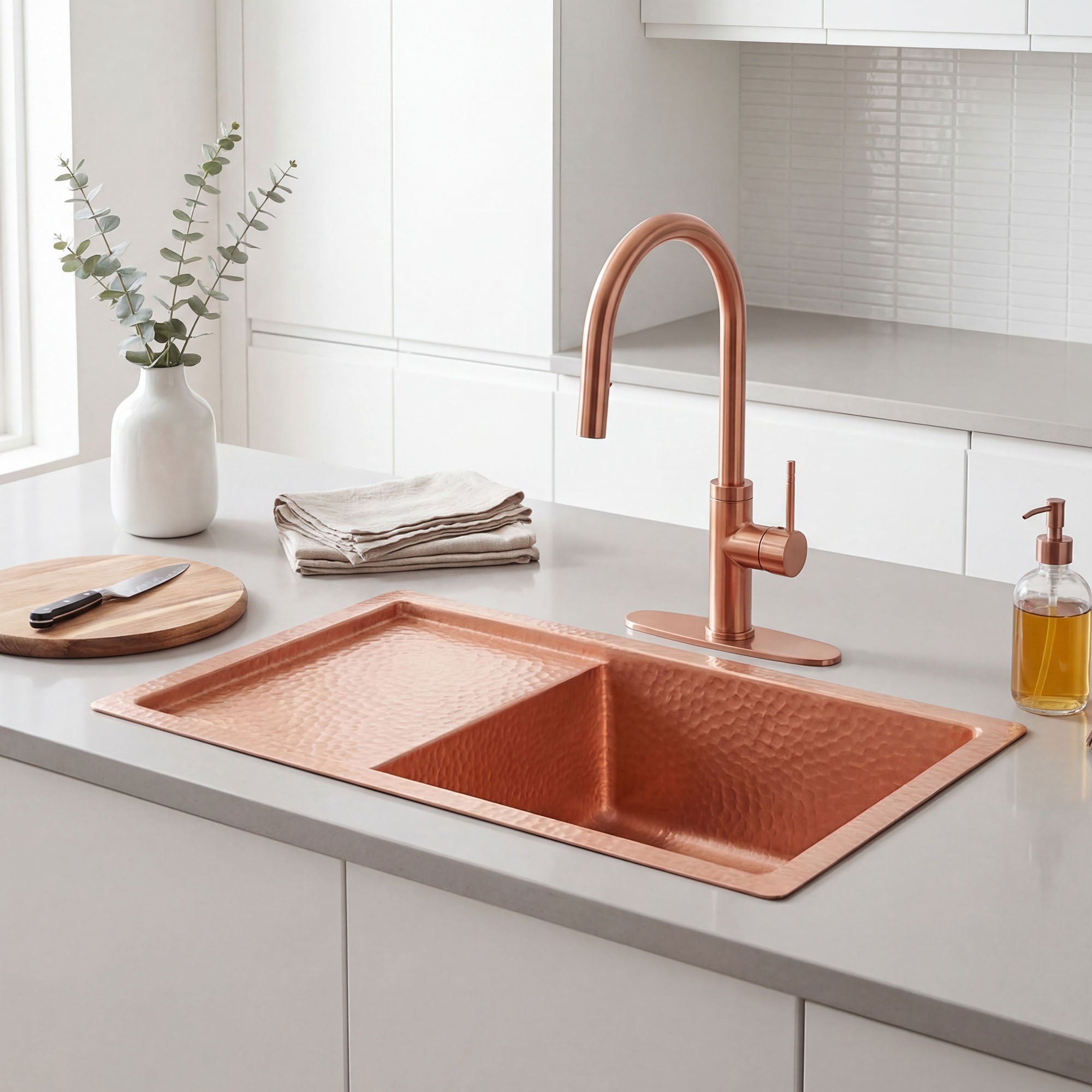 Akicon Hammered Copper Undermount Workstation Sink