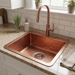 Akicon Custom Handcrafted Single Bowl Copper Top Mount Kitchen Sink