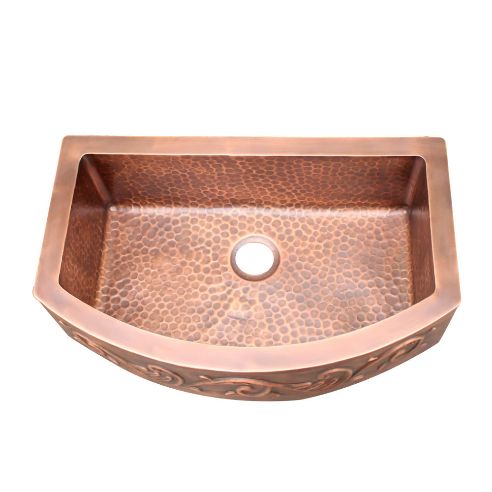 Akicon Custom Single Bowl Handmade Farmhouse Solid Copper Kitchen Sink