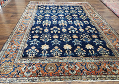 1920s Antique Persian Sarouk Mahajaran Rug, Hand Knotted, Wool, Dark Blue and Red, 8'7" x 11'10'