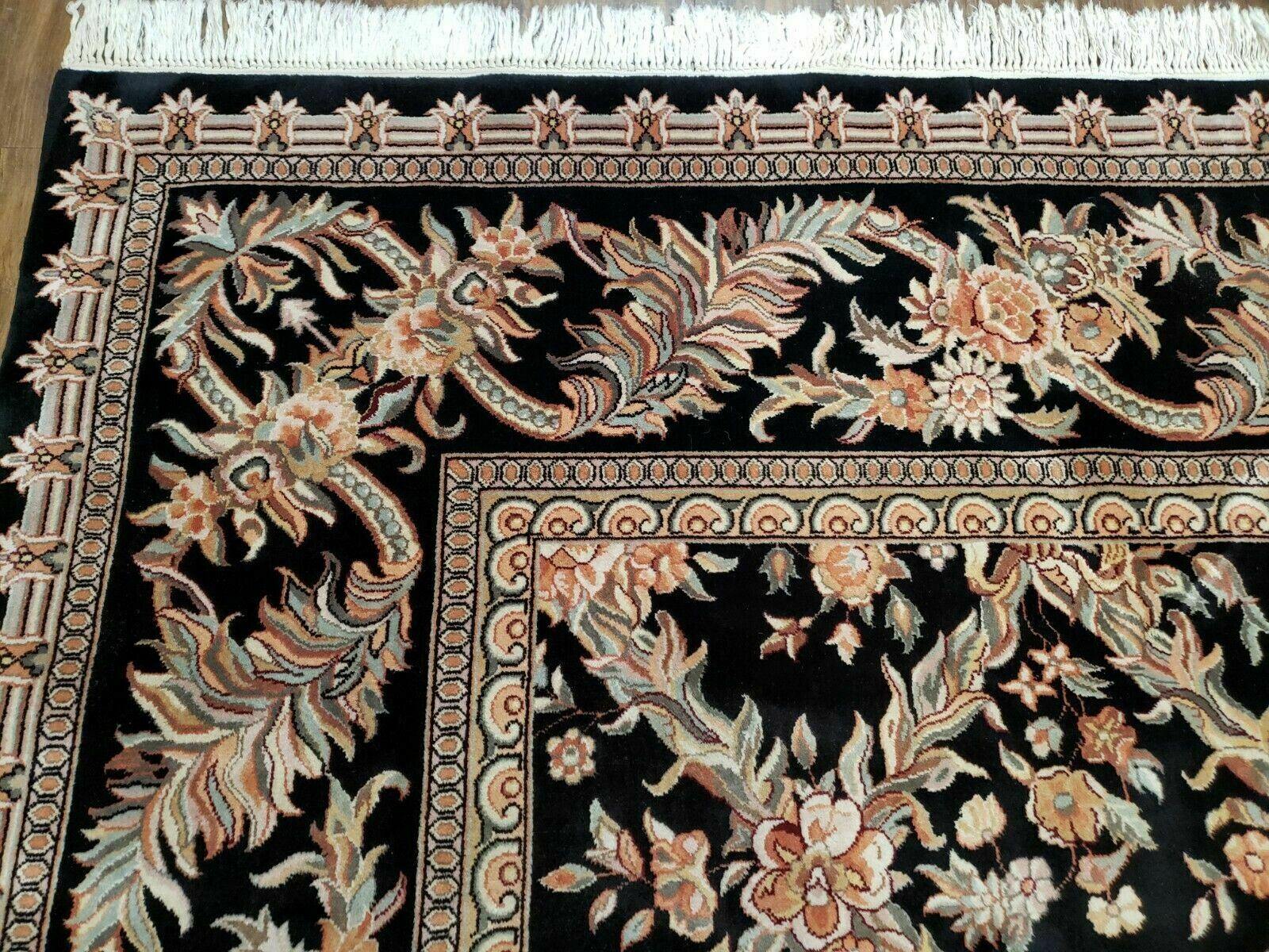 10' X 14' Handmade Fine Chinese Allover Floral Wool Rug Hand Knotted Black Nice