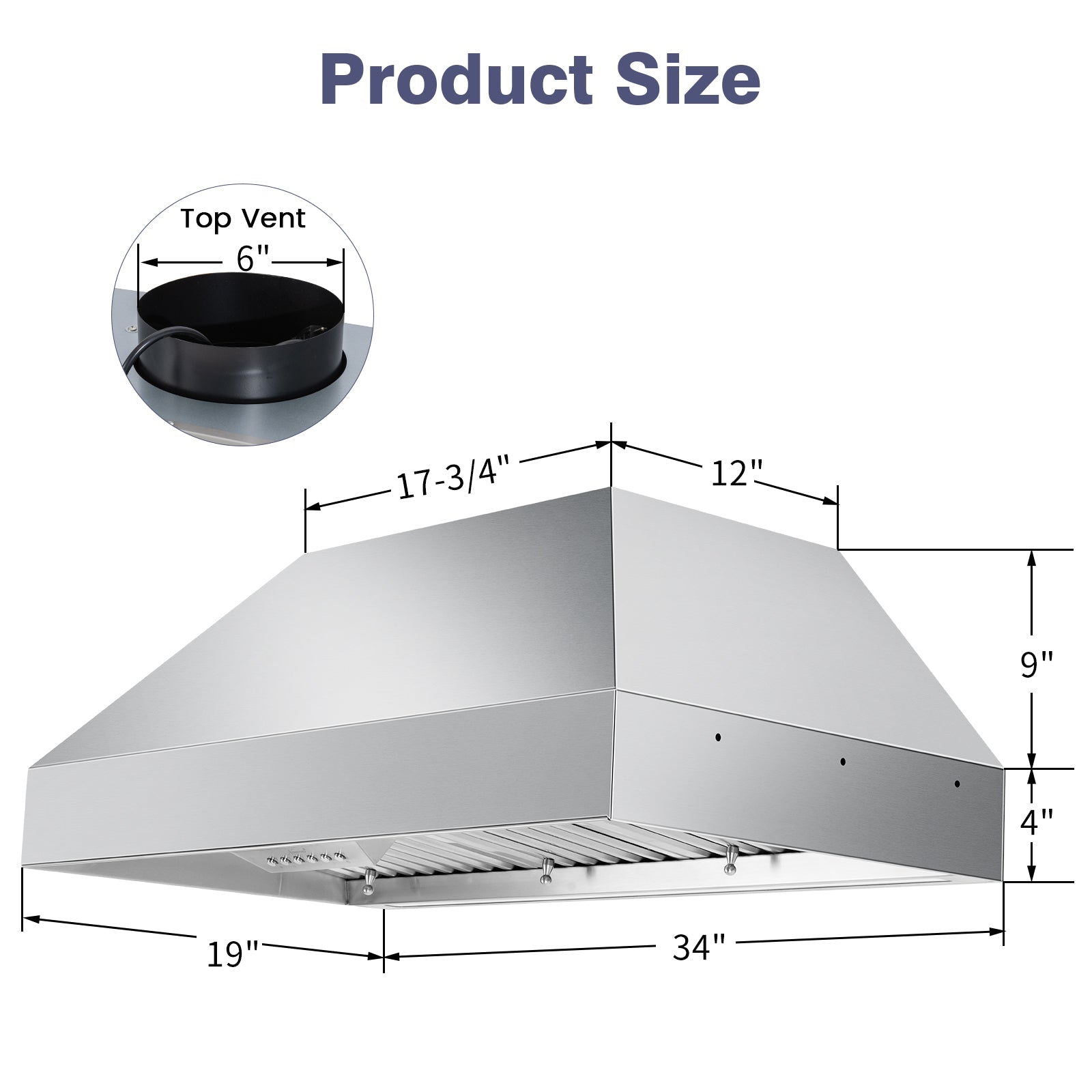 36" Range Hood Insert ,600 CFM Stainless Steel Kitchen Vent Hood with 4 Speeds 3CCT LED Lights