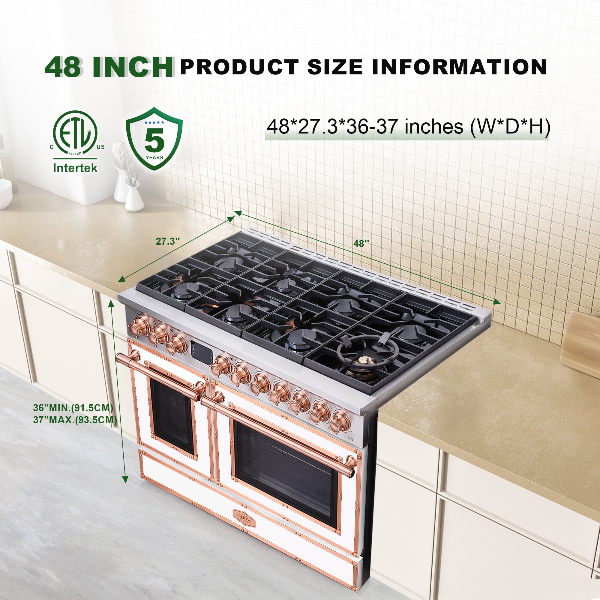 48" Freestanding Custom Gas Range with 8 Sealed Burners Cooktop, Rapid Convection Oven, Natural Gas/LP Convertible