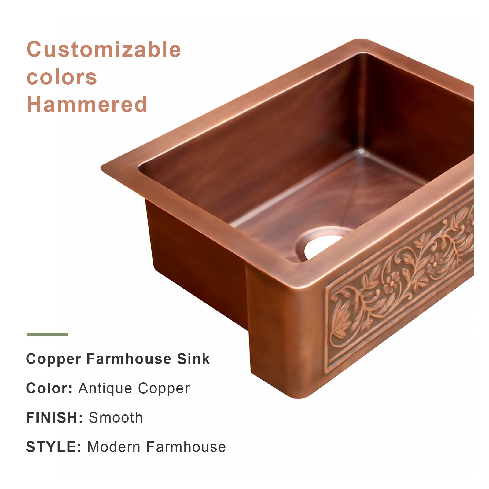 Akicon Custom Single Bowl Farmhouse Kitchen Copper Sink