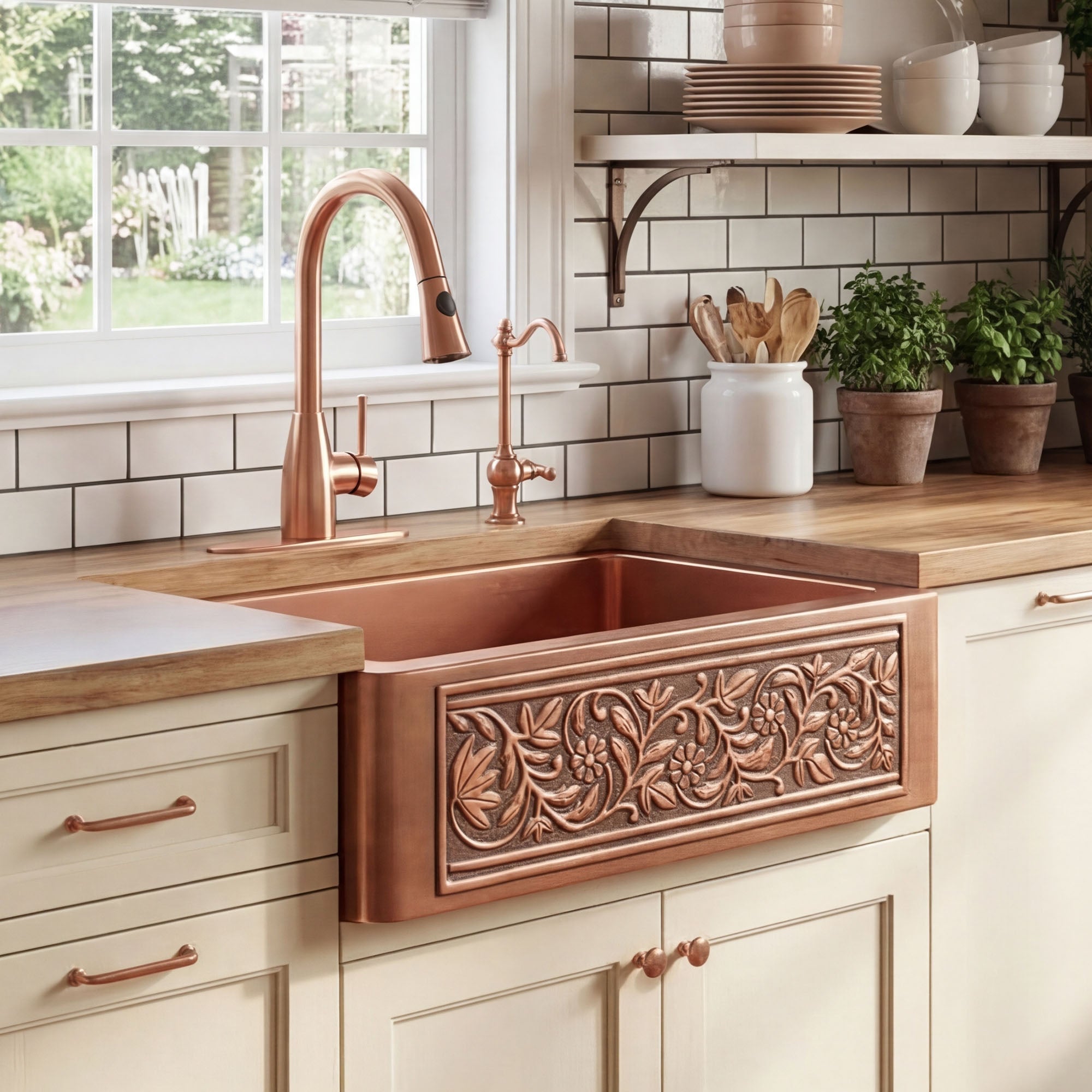 Akicon Custom Single Bowl Farmhouse Kitchen Copper Sink