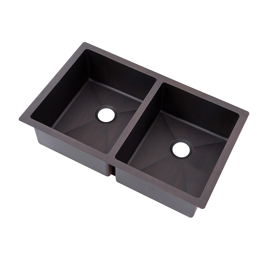 Akicon Custom Handmade Copper Double Bowl Undermount  Kitchen Sink