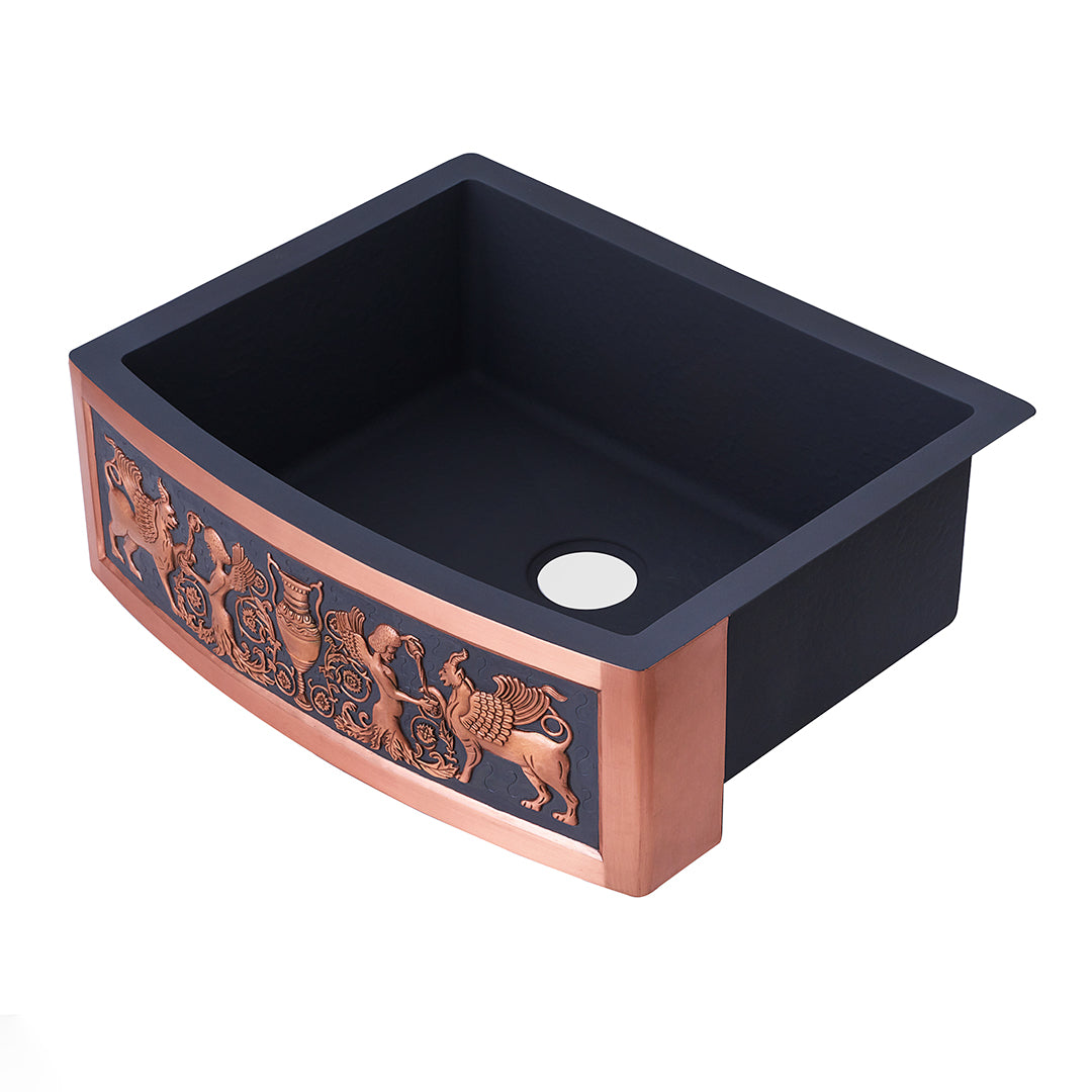 Akicon Custom Single Bowl Handmade Farmhouse Solid Copper Kitchen Sink