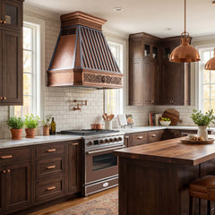 Akicon Custom Handmade Copper Range Hood for Island and Wall Mount Kitchens