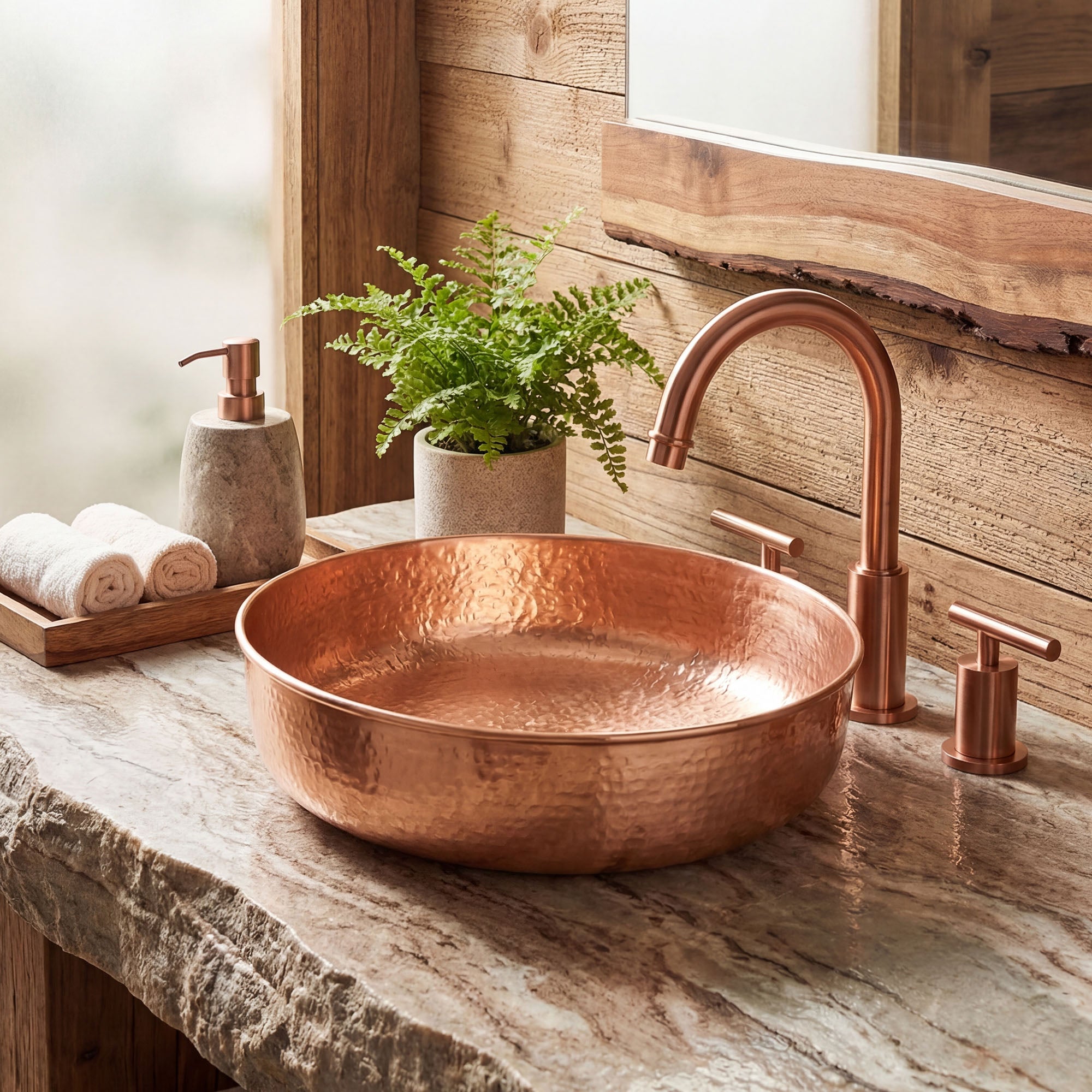 Akicon Handcrafted Copper Bathroom Vessel Sink Rustic Copper Basin