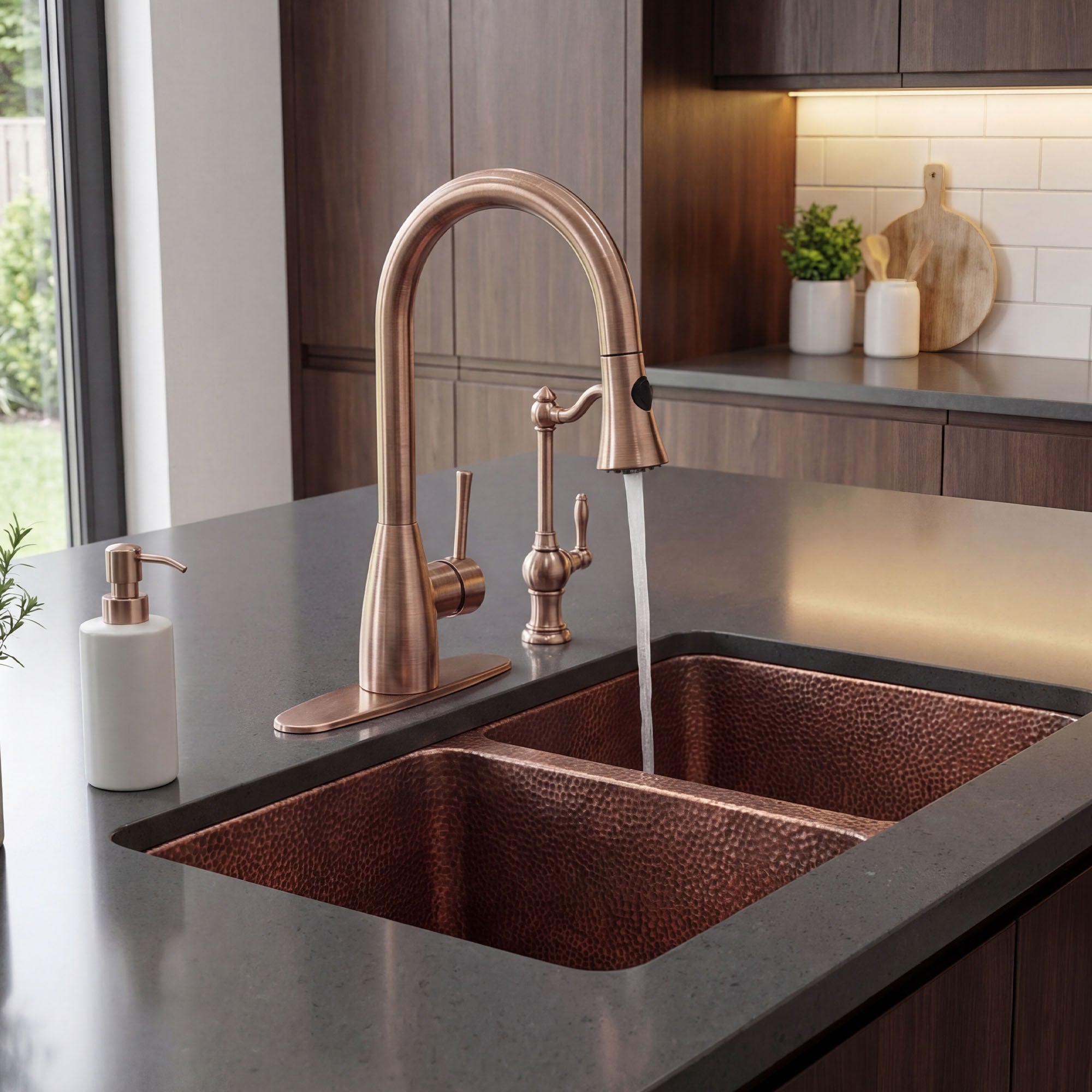 Akicon Custom Handmade Copper Double Bowl Undermount  Kitchen Sink