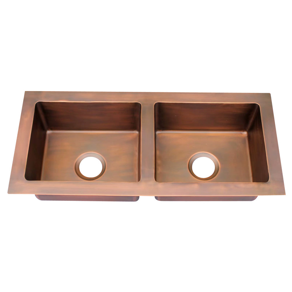 Akicon Custom Handmade Copper Double Bowl Undermount  Kitchen Sink