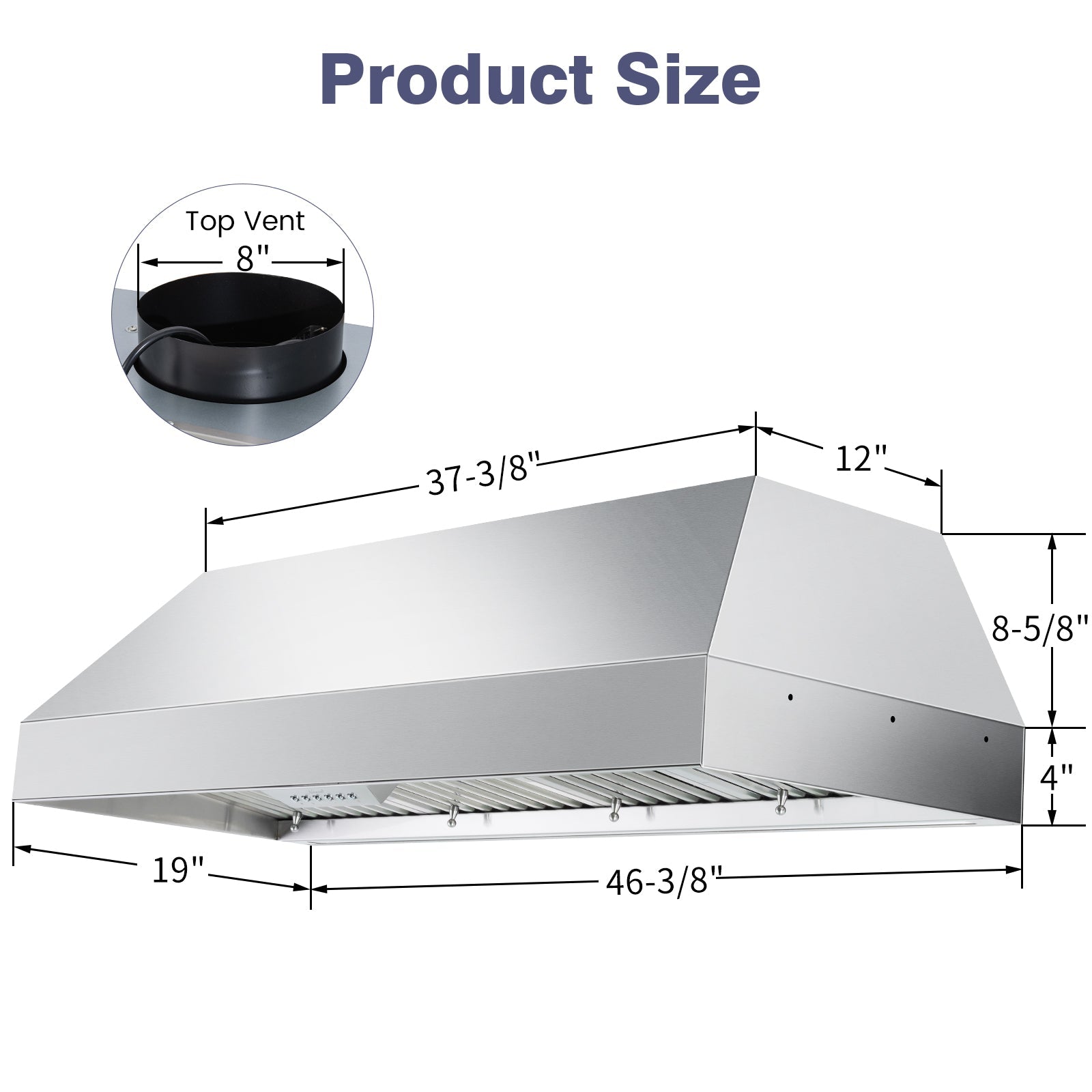 48" Range Hood Insert, 1200 CFM Stainless Steel Ducted Vent Hood Insert with Dimmable LED Lights