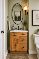 24 Inch Hickory Shaker Single Sink Bathroom Vanity with Drawers on the Right