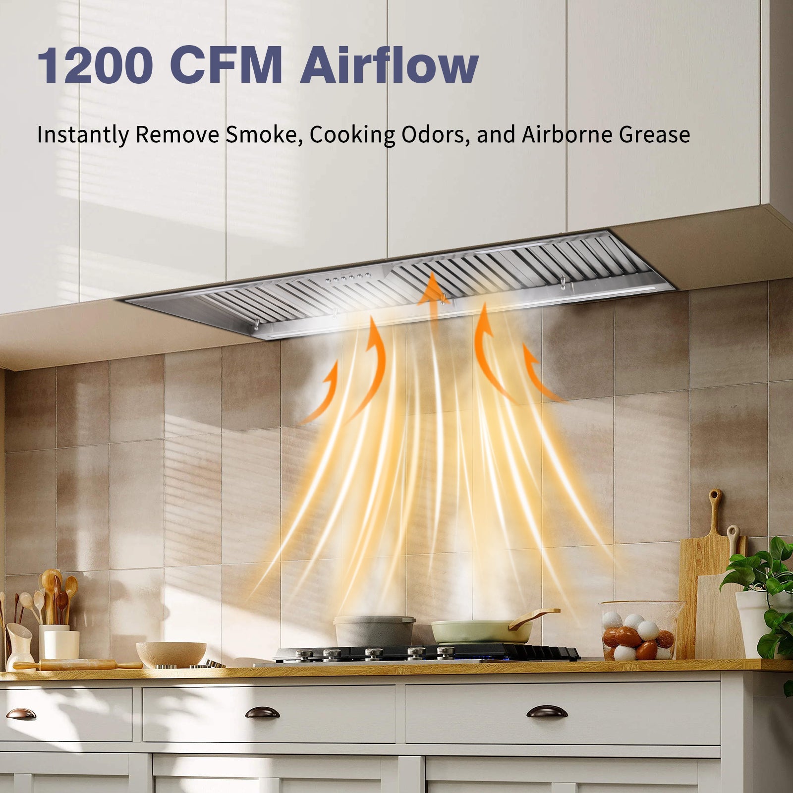 48" Range Hood Insert, 1200 CFM Stainless Steel Ducted Vent Hood Insert with Dimmable LED Lights