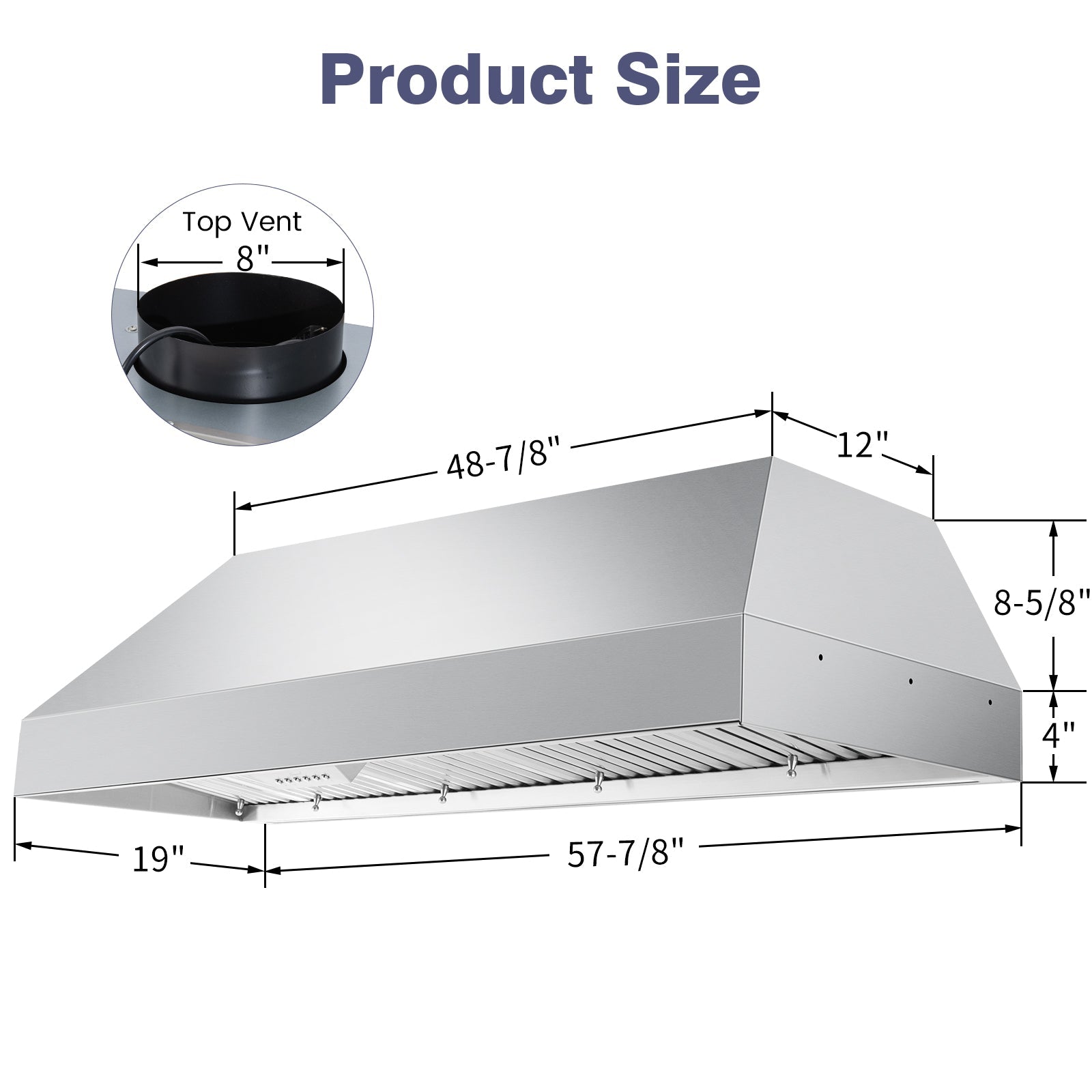 60" Range Hood Insert, 1200 CFM Stainless Steel Ducted Vent Hood Insert with Dimmable LED Lights