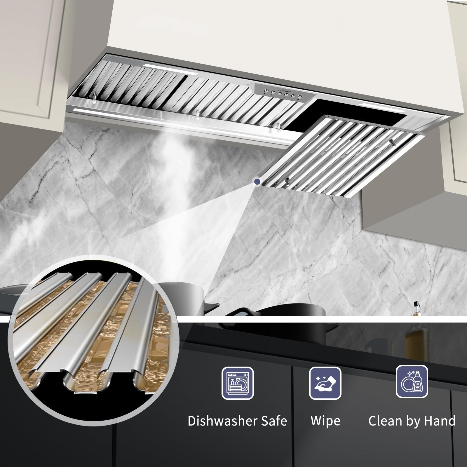 42" Range Hood Insert, 1200 CFM Stainless Steel Ducted Vent Hood Insert with Dimmable LED Lights