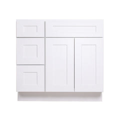36 Inch White Shaker Single Sink Bathroom Vanity with Drawers on the Left