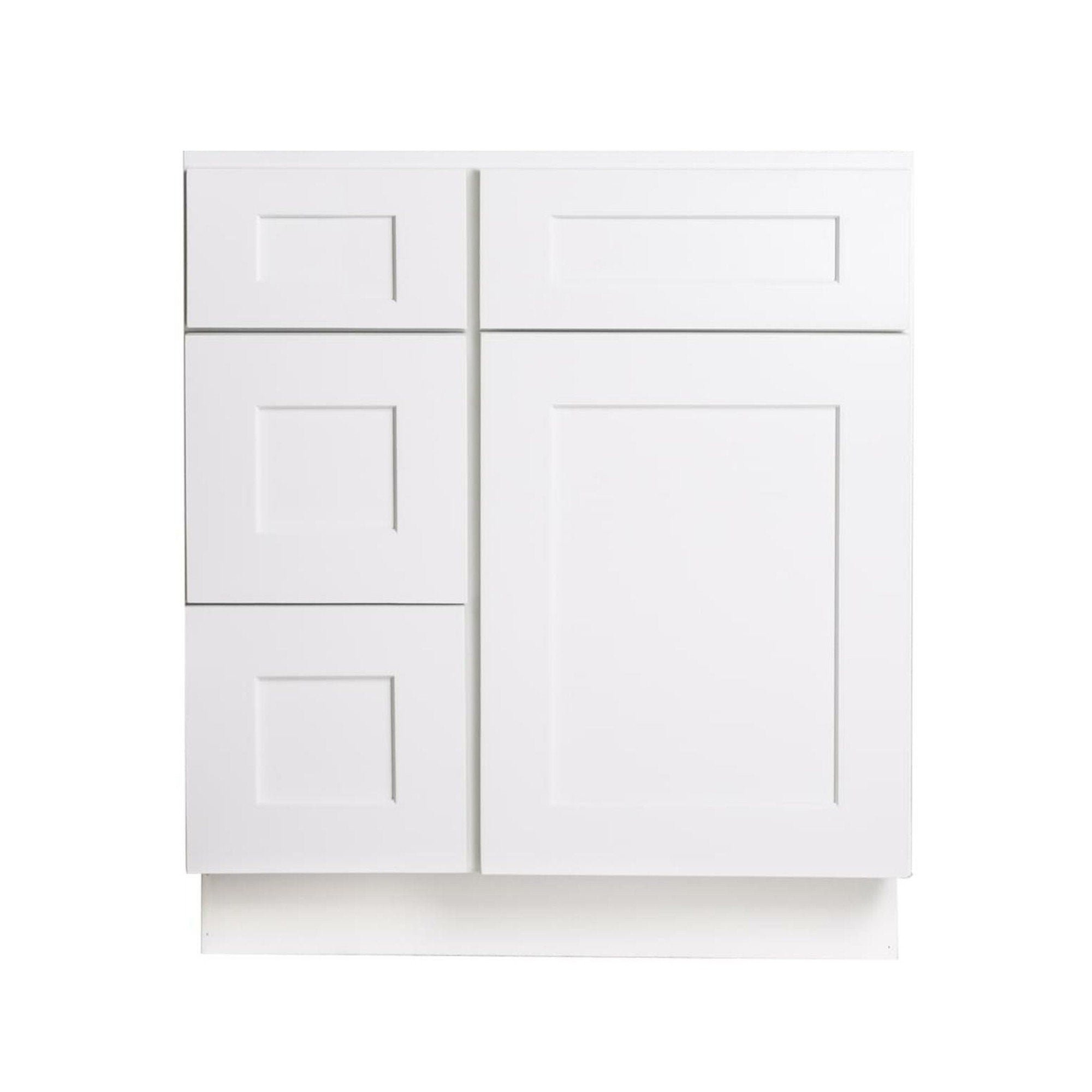 30" White Shaker Single Sink Bathroom Vanity with Drawers on the Left
