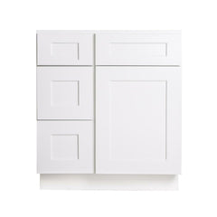 30" White Shaker Single Sink Bathroom Vanity with Drawers on the Left