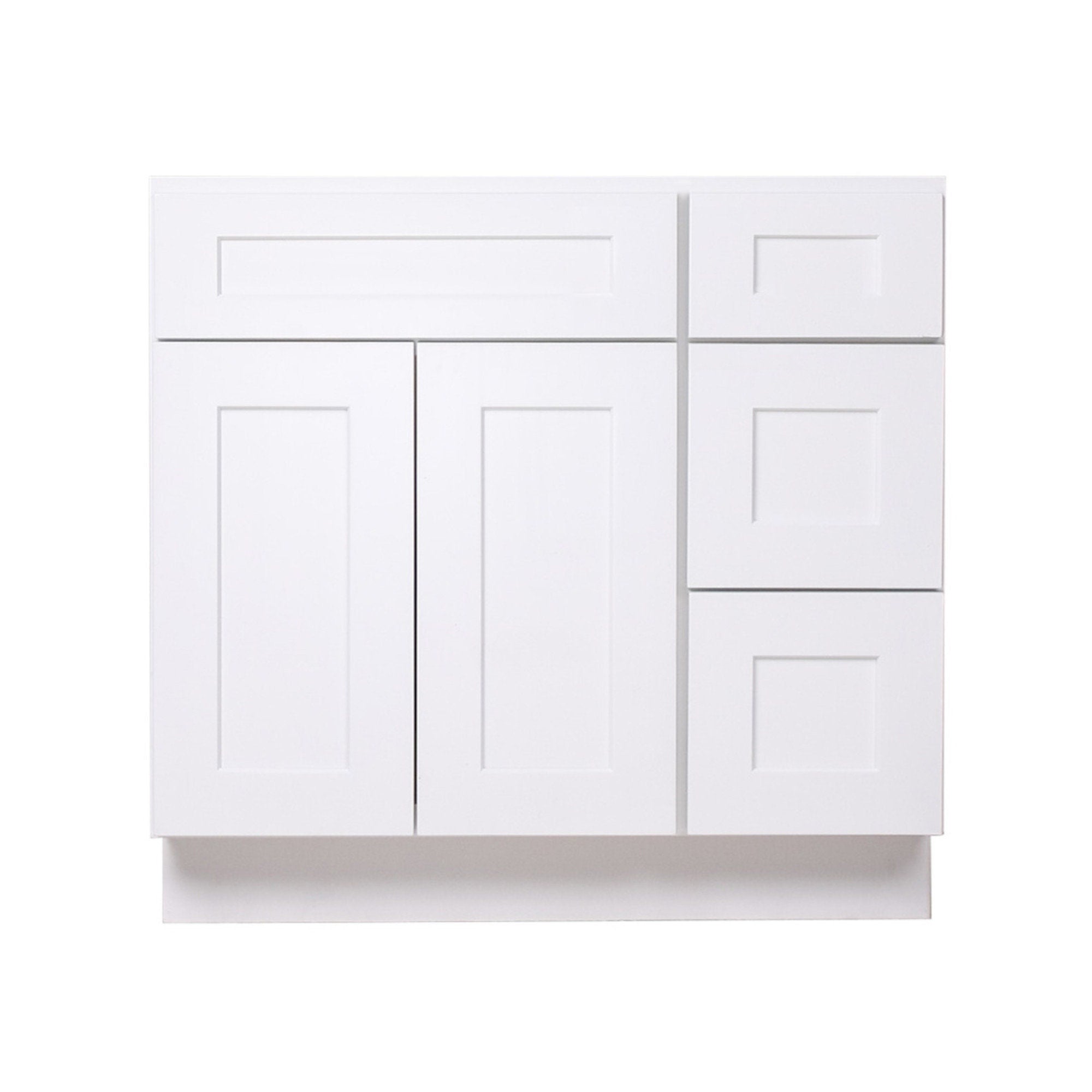 36" White Shaker Single Sink Bathroom Vanity with Drawers on the Right