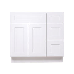 36" White Shaker Single Sink Bathroom Vanity with Drawers on the Right