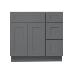 36 Inch Grey Shaker Single Sink Bathroom Vanity with Drawers on the Right