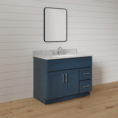 36" Navy Blue Shaker Single Sink Bathroom Vanity with Drawers on the Right