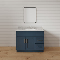 36" Navy Blue Shaker Single Sink Bathroom Vanity with Drawers on the Right