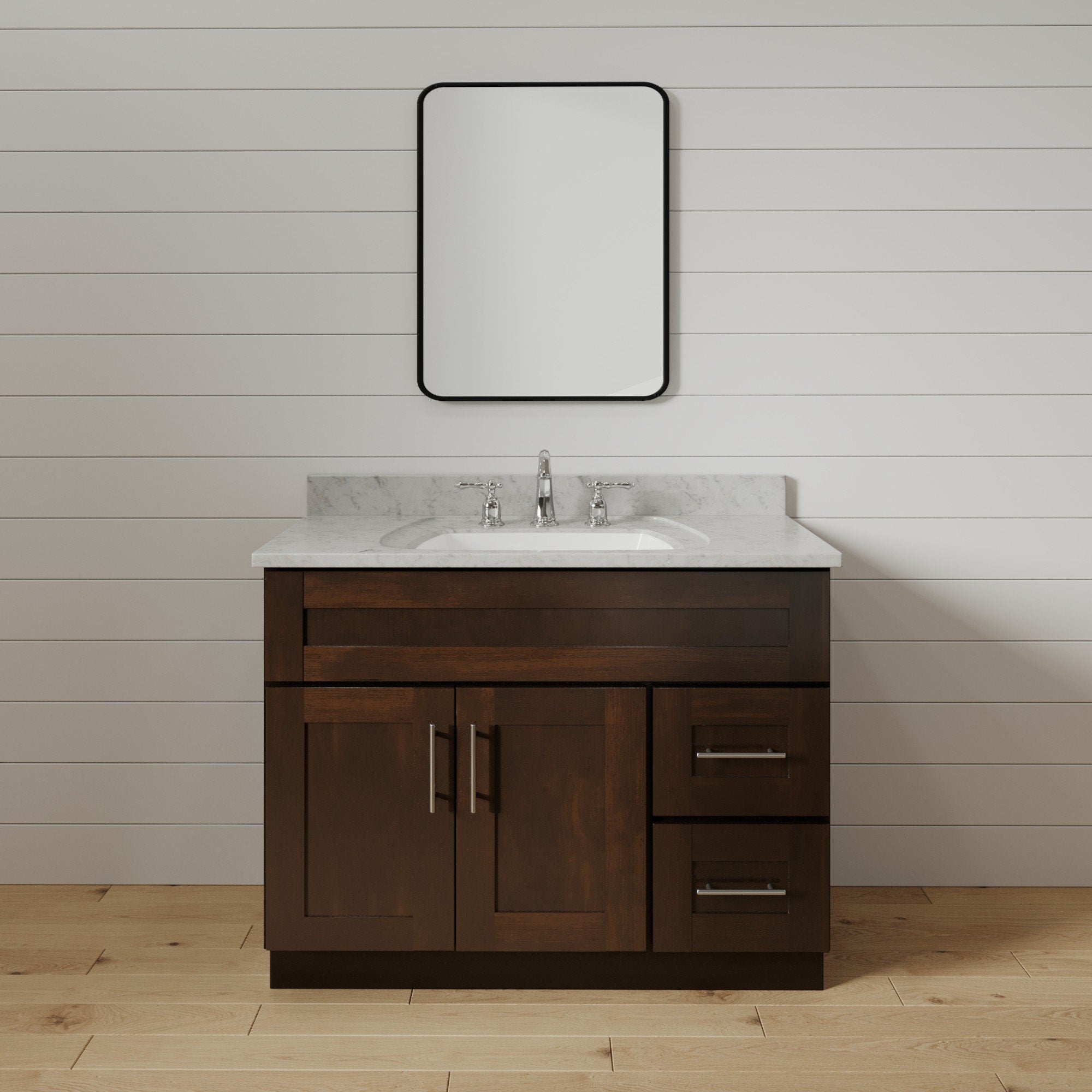 36" Espresso Shaker Single Sink Bathroom Vanity with Drawers on the Right