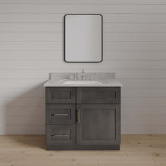 30 Inch Gray Stained Shaker Single Sink Bathroom Vanity with Drawers on the Left