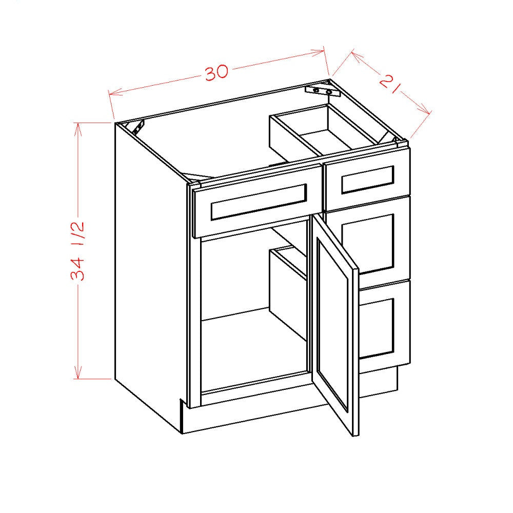 30 Inch Gray Stained Shaker Single Sink Bathroom Vanity with Drawers on the Right