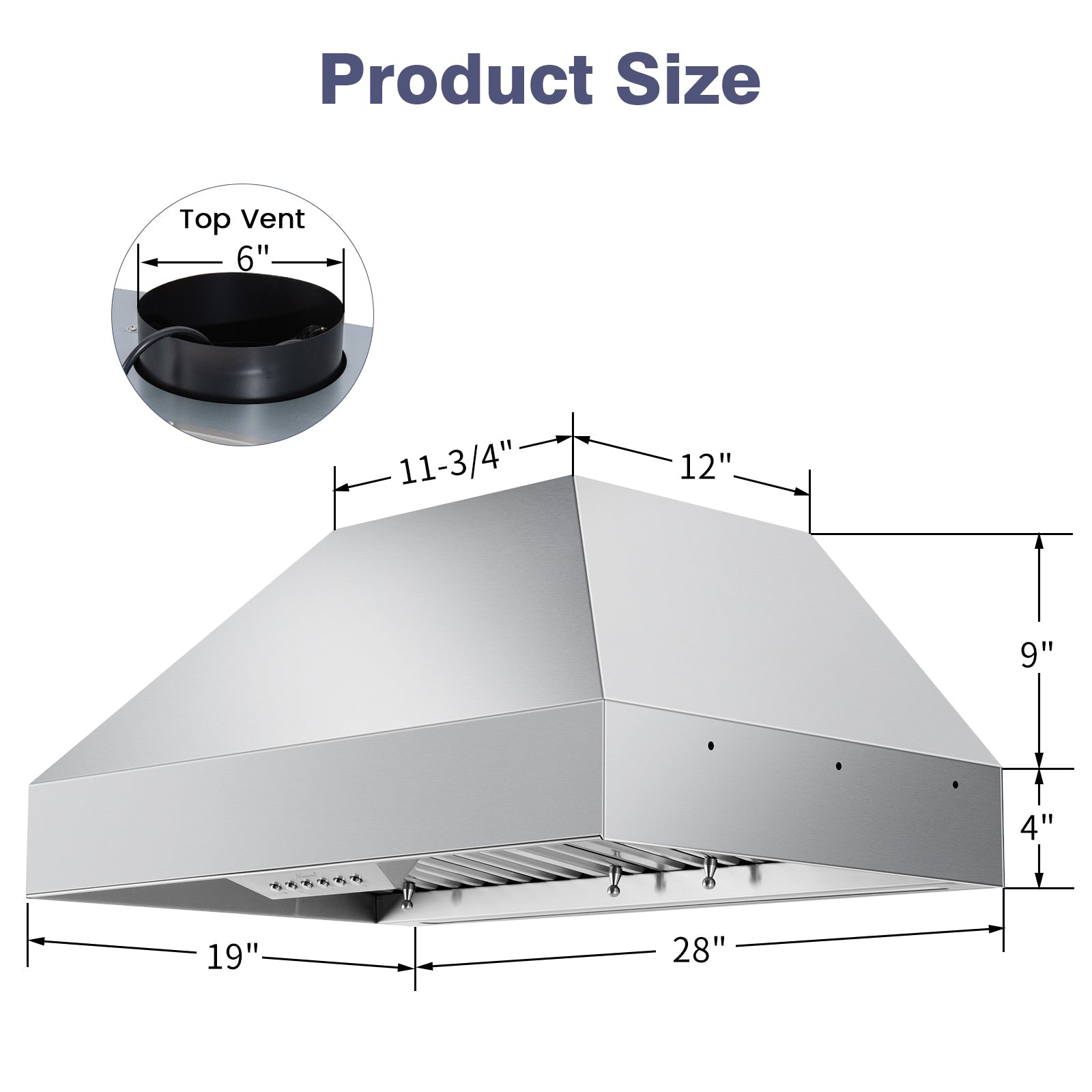 30" Range Hood Insert ,600 CFM Stainless Steel Kitchen Vent Hood with 4 Speeds 3CCT LED Lights
