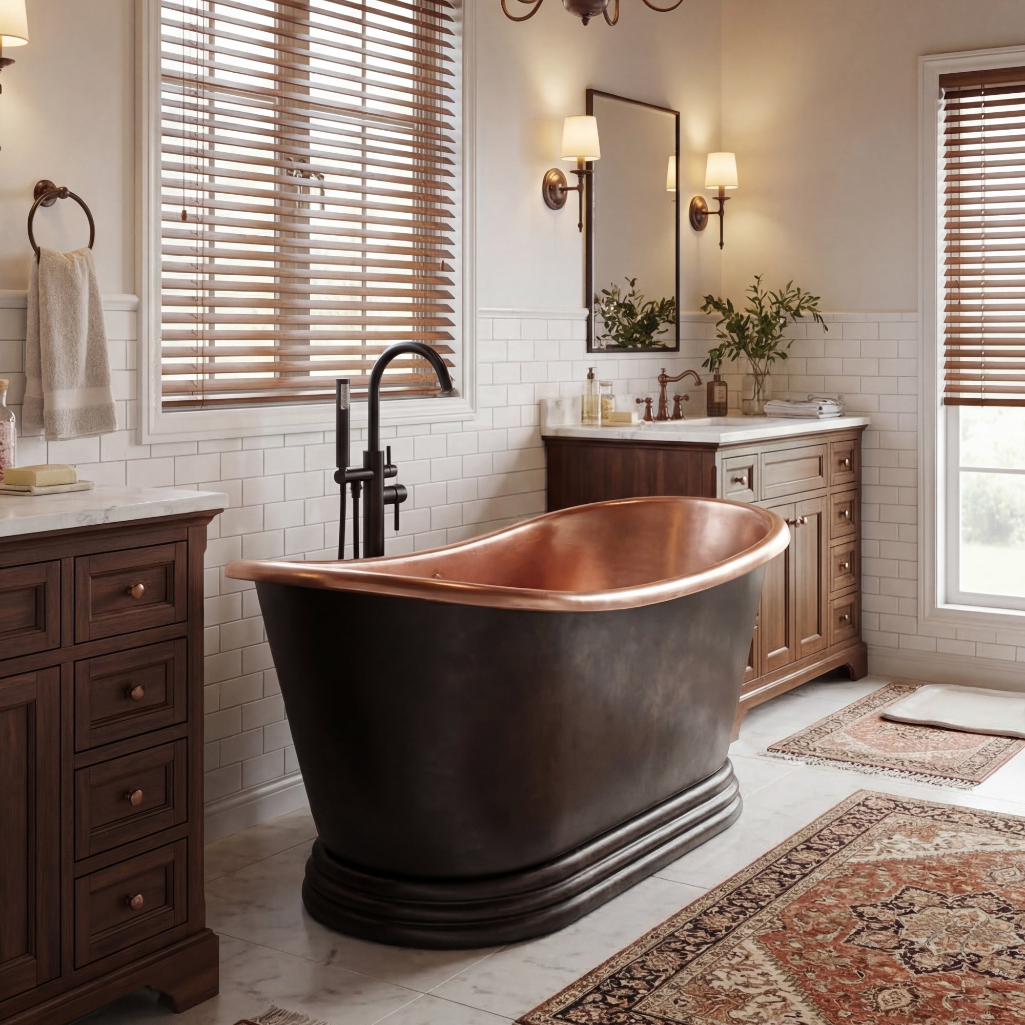 Akicon Copper Single-Slipper Roll-Top Handmade Copper Tub
