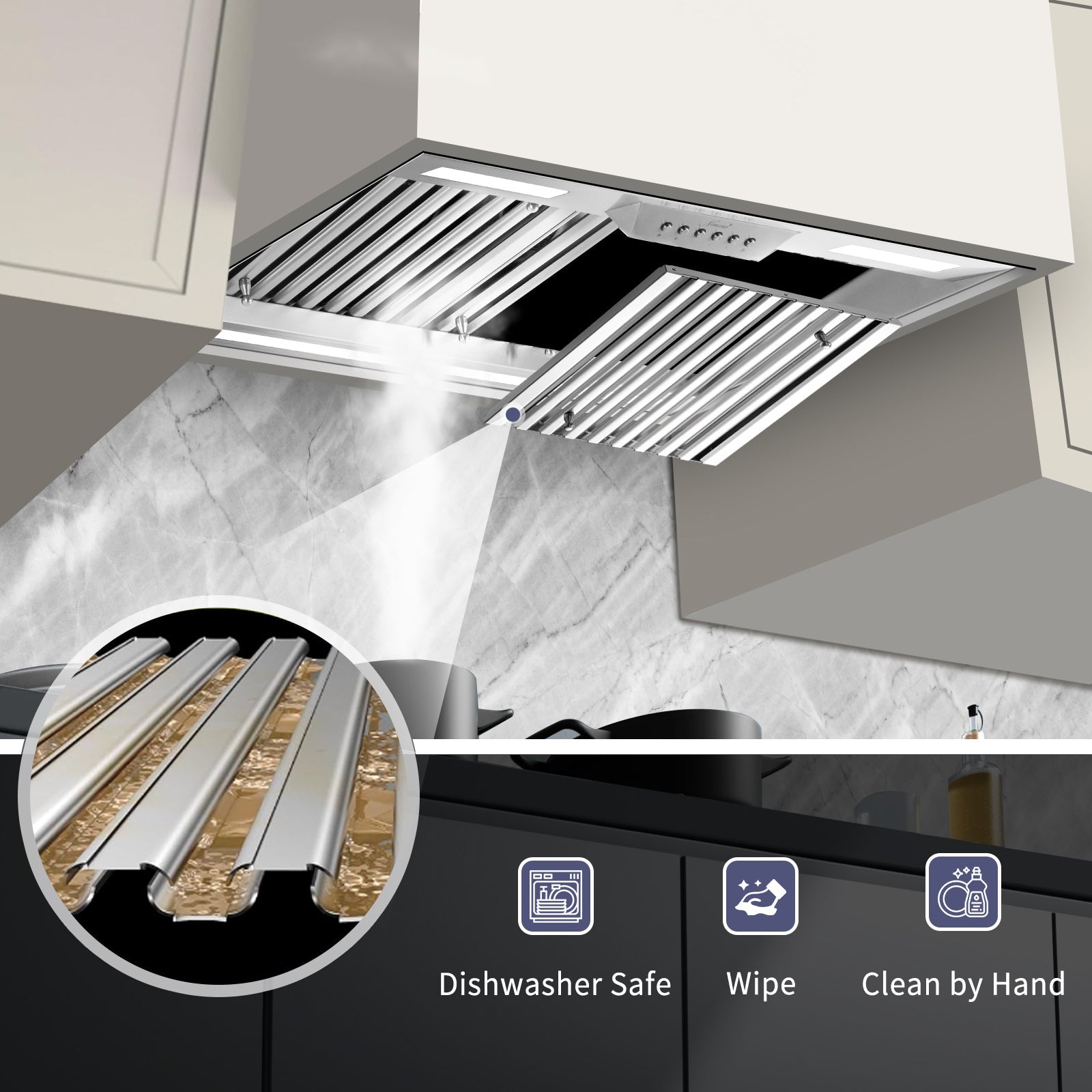 30" Range Hood Insert ,600 CFM Stainless Steel Kitchen Vent Hood with 4 Speeds 3CCT LED Lights