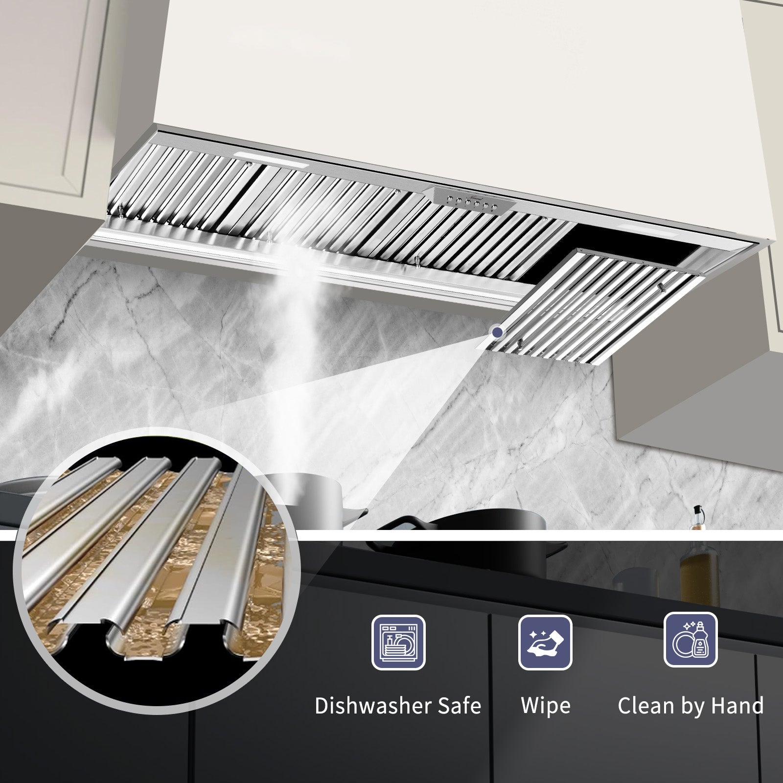 54" Range Hood Insert, 1200 CFM Stainless Steel Ducted Vent Hood Insert with Dimmable LED Lights