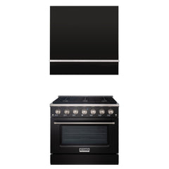Akicon 36" Stainless Steel Range Hood with 600 CFM Insert & 6-Burner Gas Range Combo – Powerful Ventilation, Convection Oven, Multiple Finishes