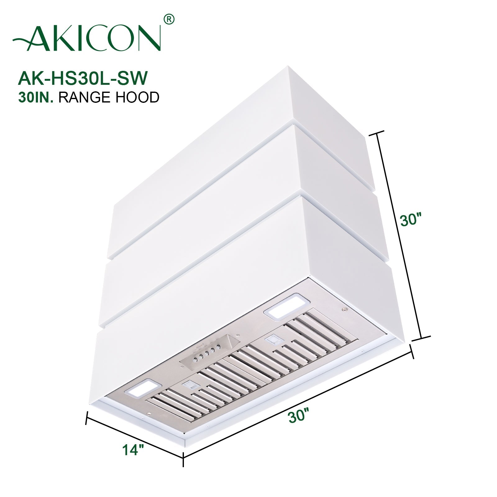 Akicon 30" Stainless Steel Wall Mount Range Hood, 3 Stacks Kitchen Hood with 600 CFM Vent Motor