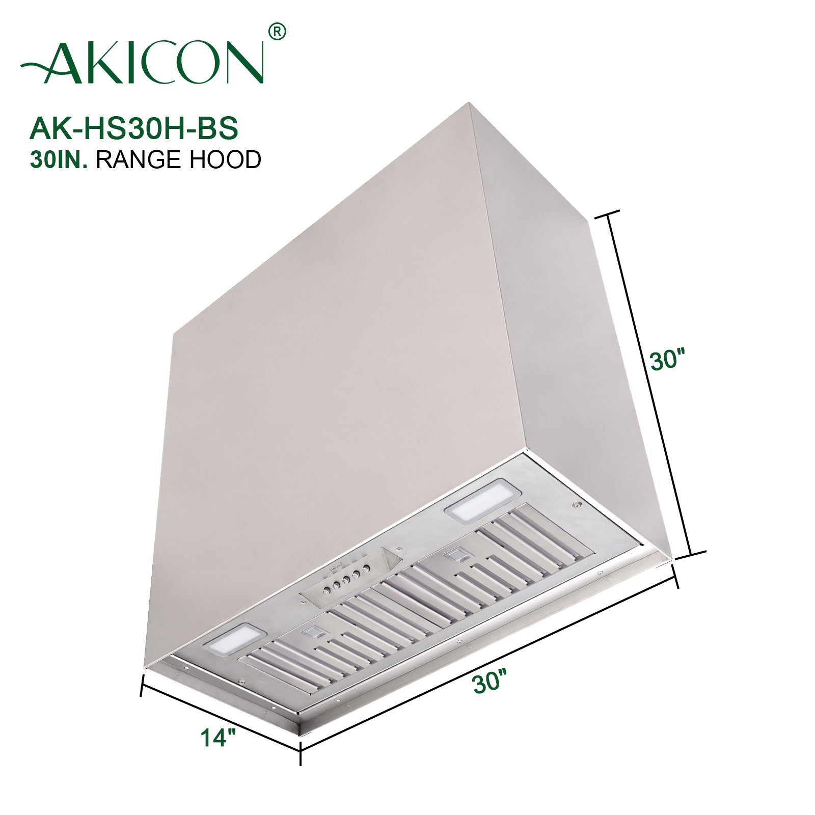 Akicon 30" Stainless Steel Wall Mount Range Hood Modern Box with 600 CFM Vent Hood