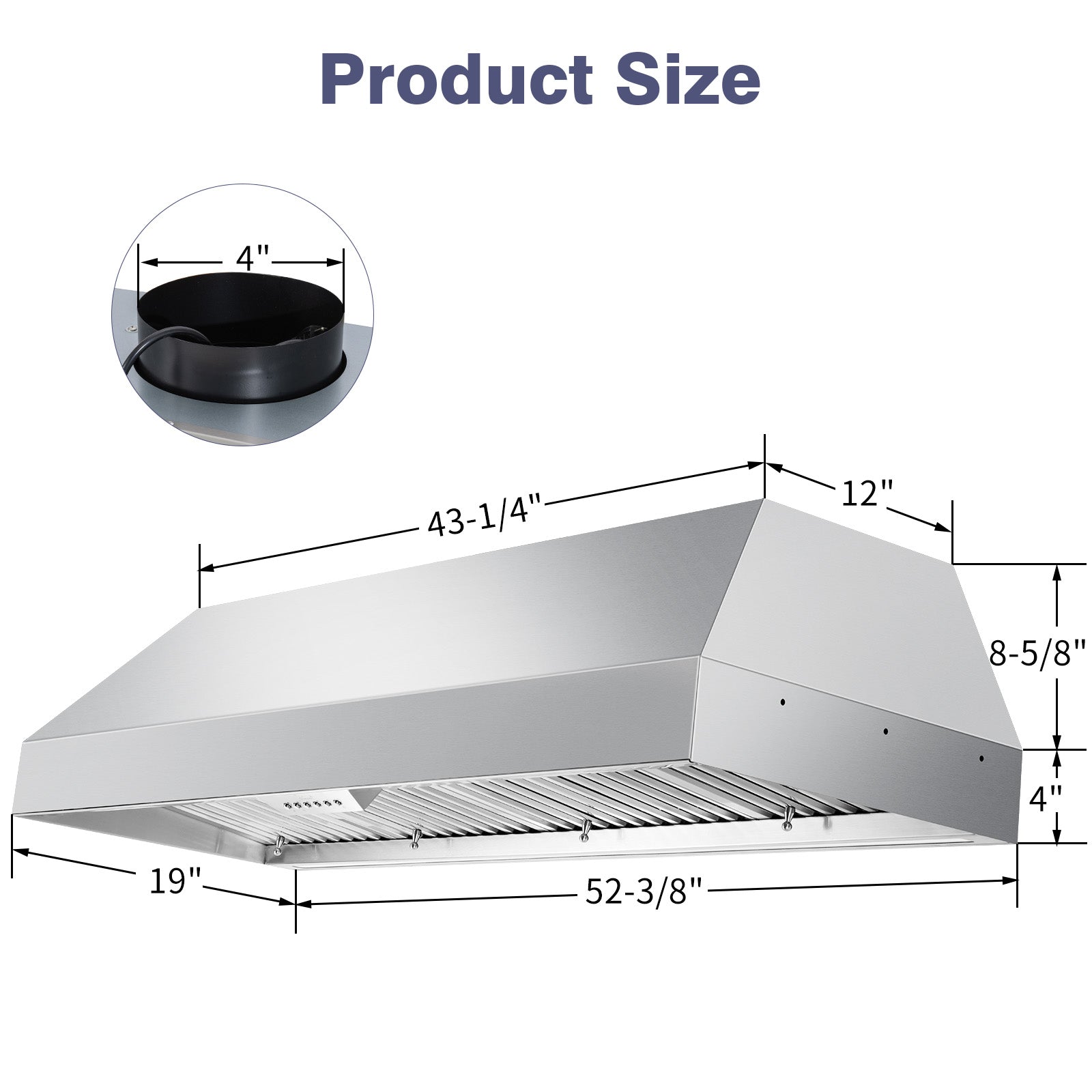 54" Range Hood Insert, 1200 CFM Stainless Steel Ducted Vent Hood Insert with Dimmable LED Lights