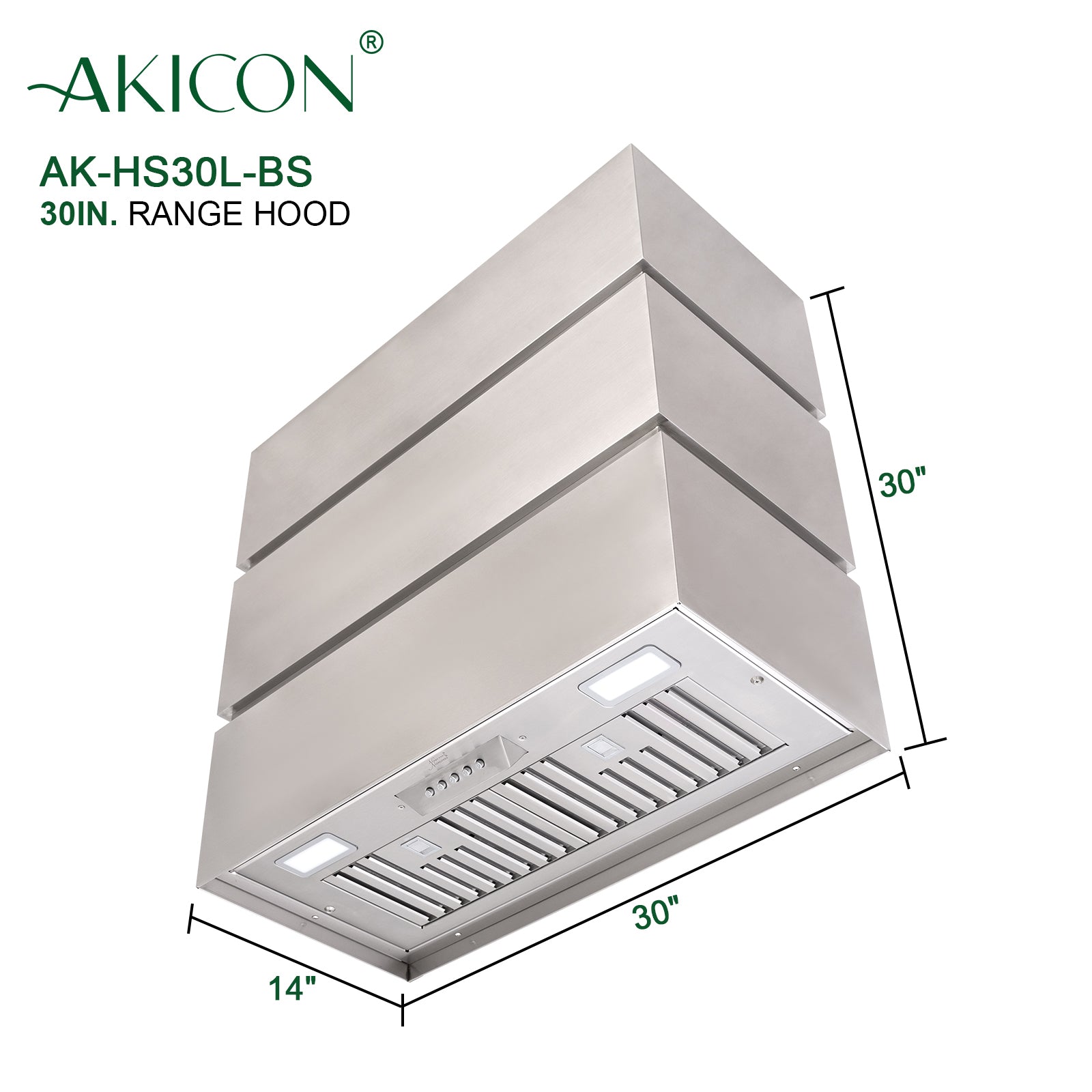 Akicon 30" Stainless Steel Wall Mount Range Hood, 3 Stacks Kitchen Hood with 600 CFM Vent Motor
